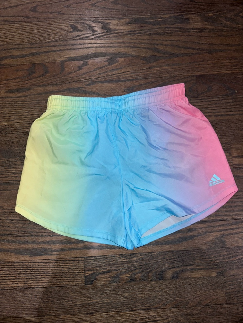 Adidas Kids Girls Pastel Yellow Blue Pink Gradient Athletic Shorts Sz L (14)